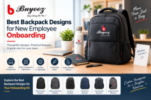 Customized corporate backpacks designed for new employee onboarding